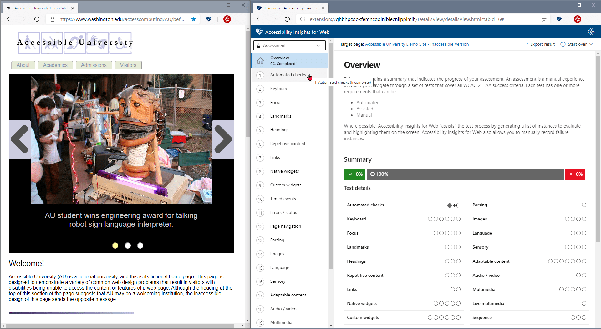 Assessment in Accessibility Insights for Web